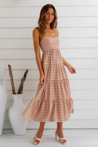 Vestido maxi de sueños de gingham