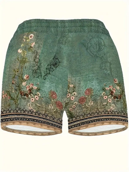 Teresa® | Shorts de cordón estilo bohemio con estampado floral