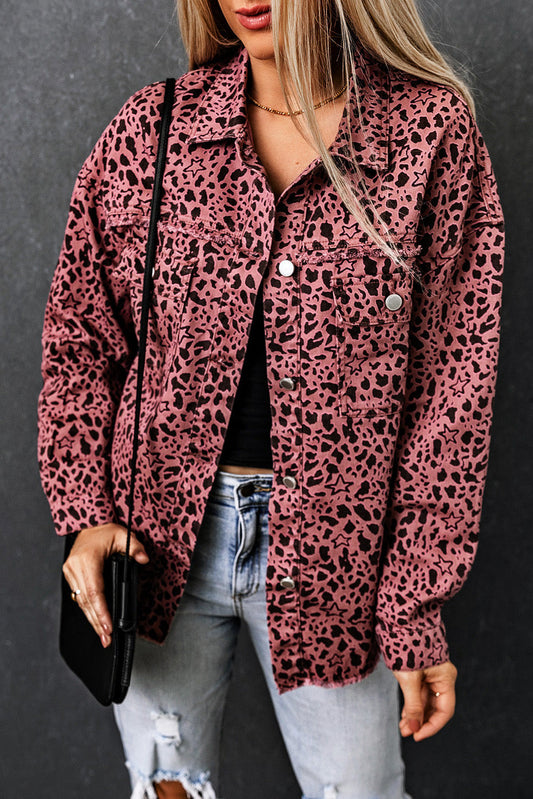 Tamara® | Elegante chaqueta camisera vaquera Rosa con estampado de leopardo