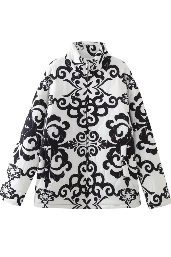 Teodora® | Chaqueta informal de algodón estampada con cuello alto holgado