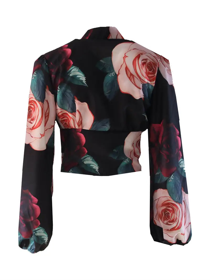 Tania® | Blusa de seda con estampado floral y mangas abullonadas