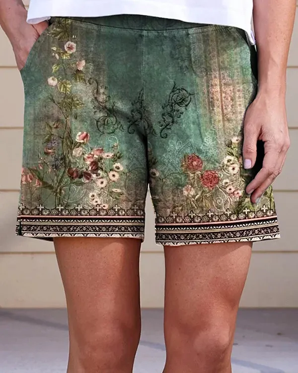 Tania - Shorts Casuales Florales De Jersey Suelto