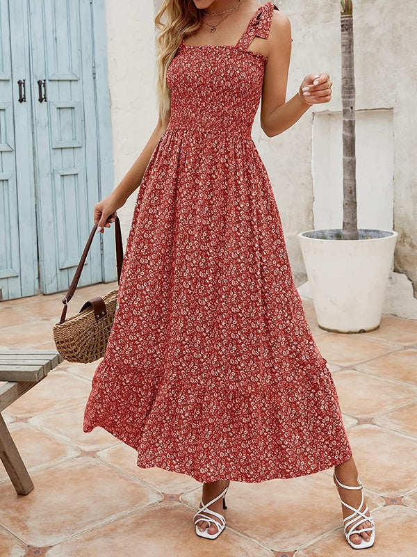 Casandra - Vestidos Sueltos de Tirantes Estampados Bohemios Largos de Verano para Mujer