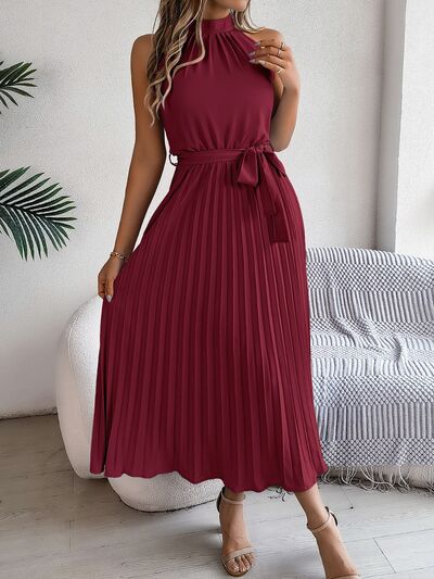 Zenaida® | Vestido midi sin mangas con cintura anudada plisada