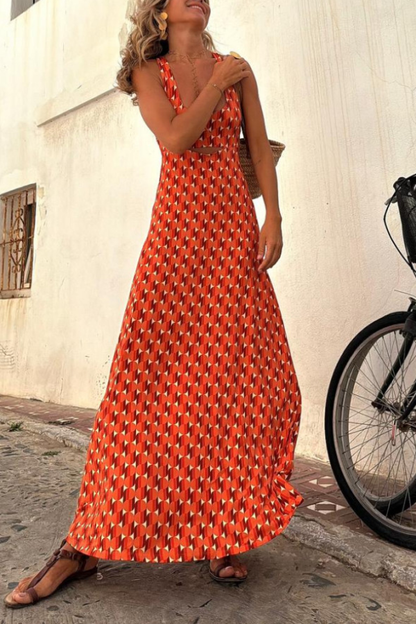 Zara® | Vestido naranja de manga corta con tirantes largos y estampado regular