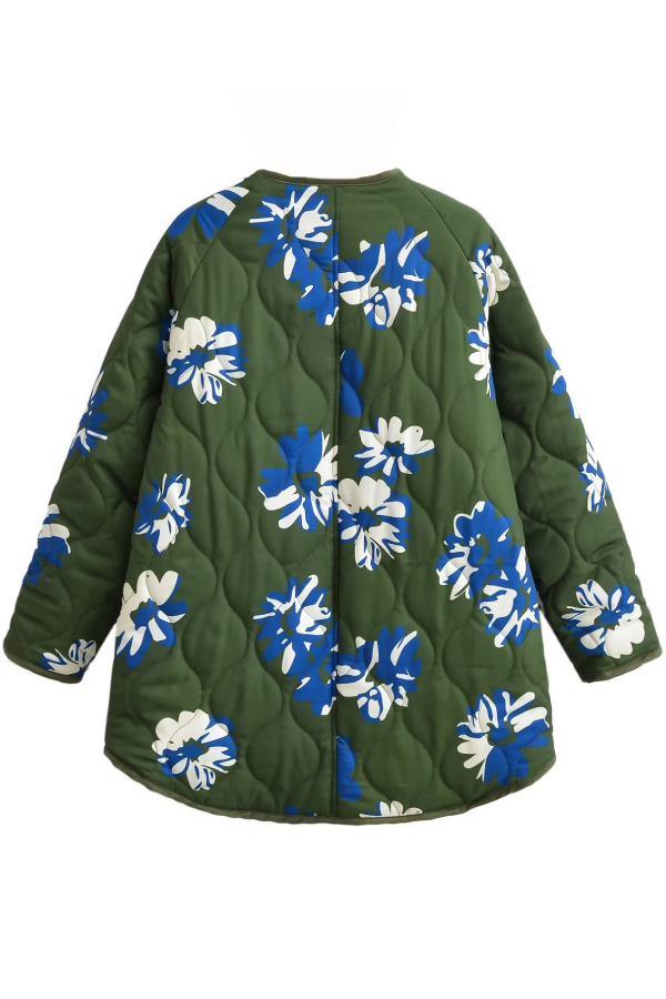 Xandra® | Chaqueta recta de algodón fino con estampado floral y cuello redondo