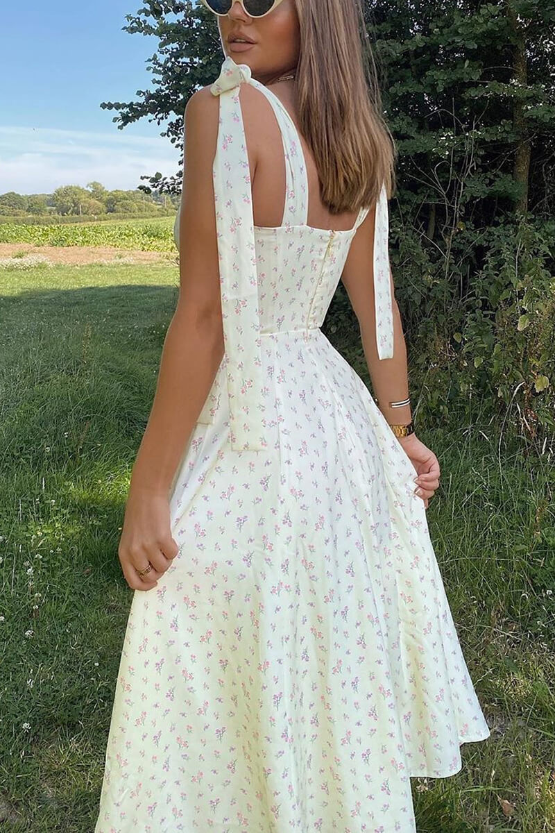 Yolaina® | Bonito vestido midi con tirantes y abertura.