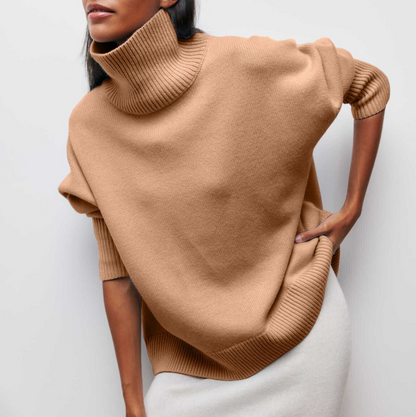 Stefanie® | Jersey acogedor y elegante de cuello alto en color camel