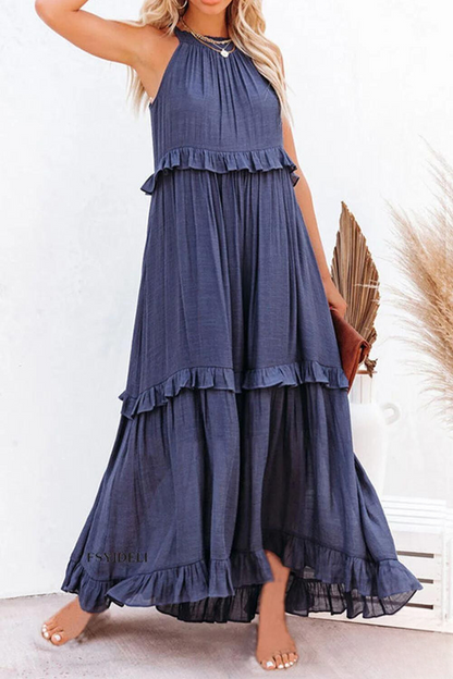 Helena - Vittoria Maxi Vestido Halter con Detalle de Volantes