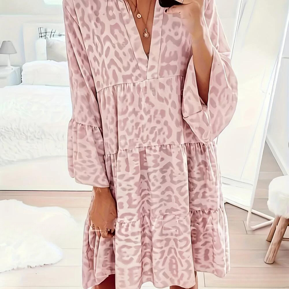 Andrea - Vestido boho para mujer de tallas grandes con estampado de leopardo