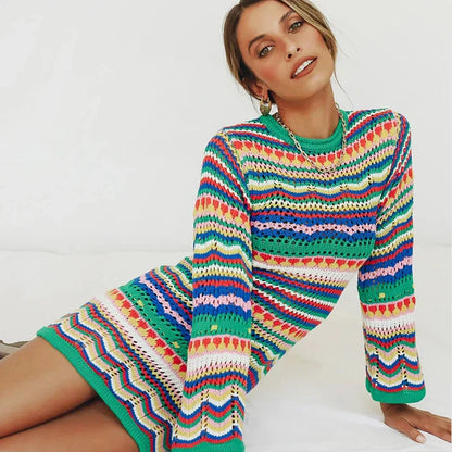 Zoé® | Vestido bohemio de crochet a rayas