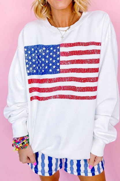 Xandra® | Sudadera de manga larga con cuello redondo y bandera de EE. UU.