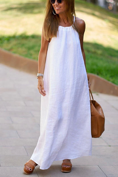 Vestido largo con cuello halter en mezcla de lino de Down By The Cove