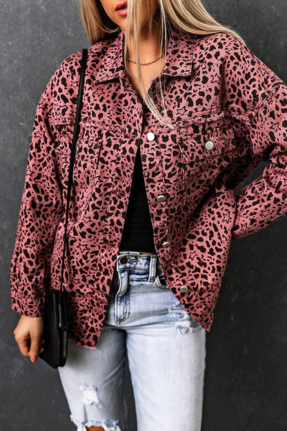 Tamara® | Elegante chaqueta camisera vaquera Rosa con estampado de leopardo