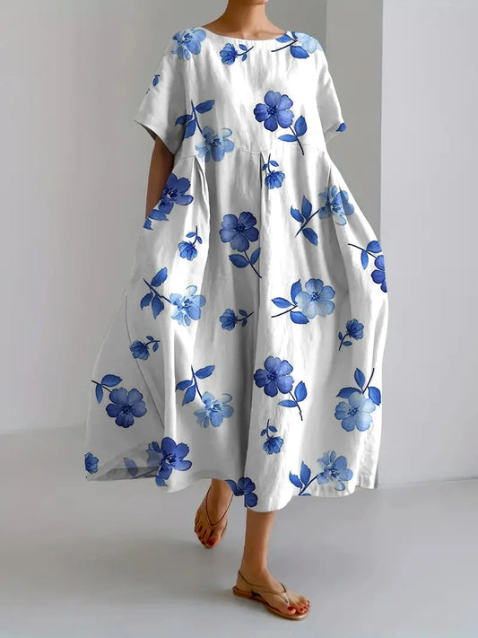 Tania - Vestido suelto de mujer con estampado floral retro botánico