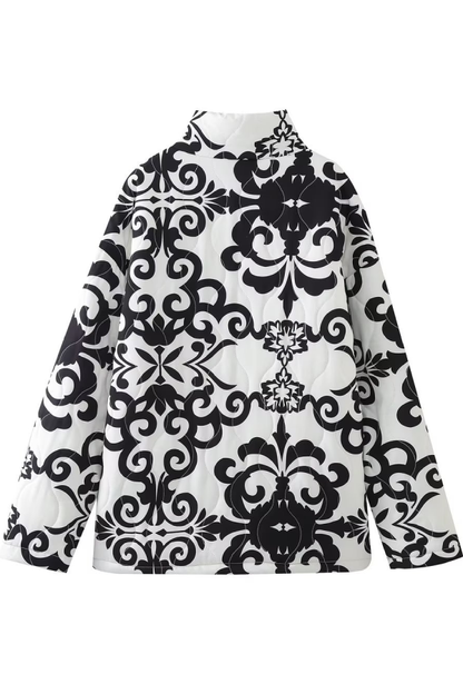 Teodora® | Chaqueta informal de algodón estampada con cuello alto holgado