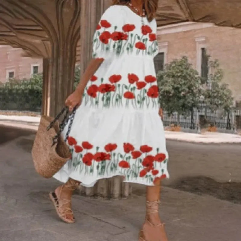 Berta - Vestido suelto de mujer con estampado floral retro botánico