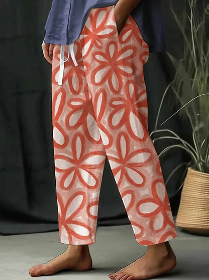 Maria - Pantalones casuales sueltos con estampado floral botánico para mujer