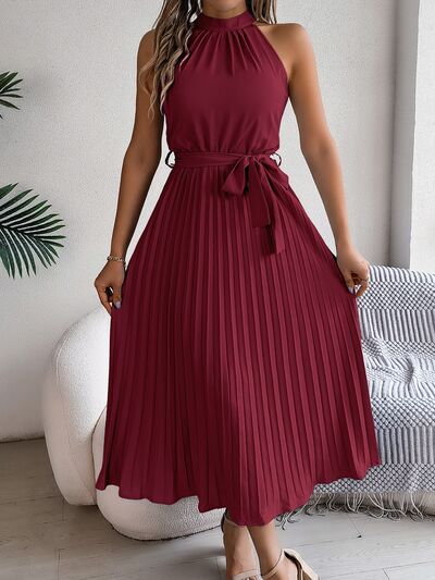 Zenaida® | Vestido midi sin mangas con cintura anudada plisada