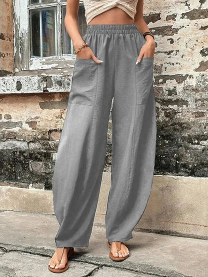 Malena - Pantalones sueltos de color liso con bolsillos elásticos de talla grande