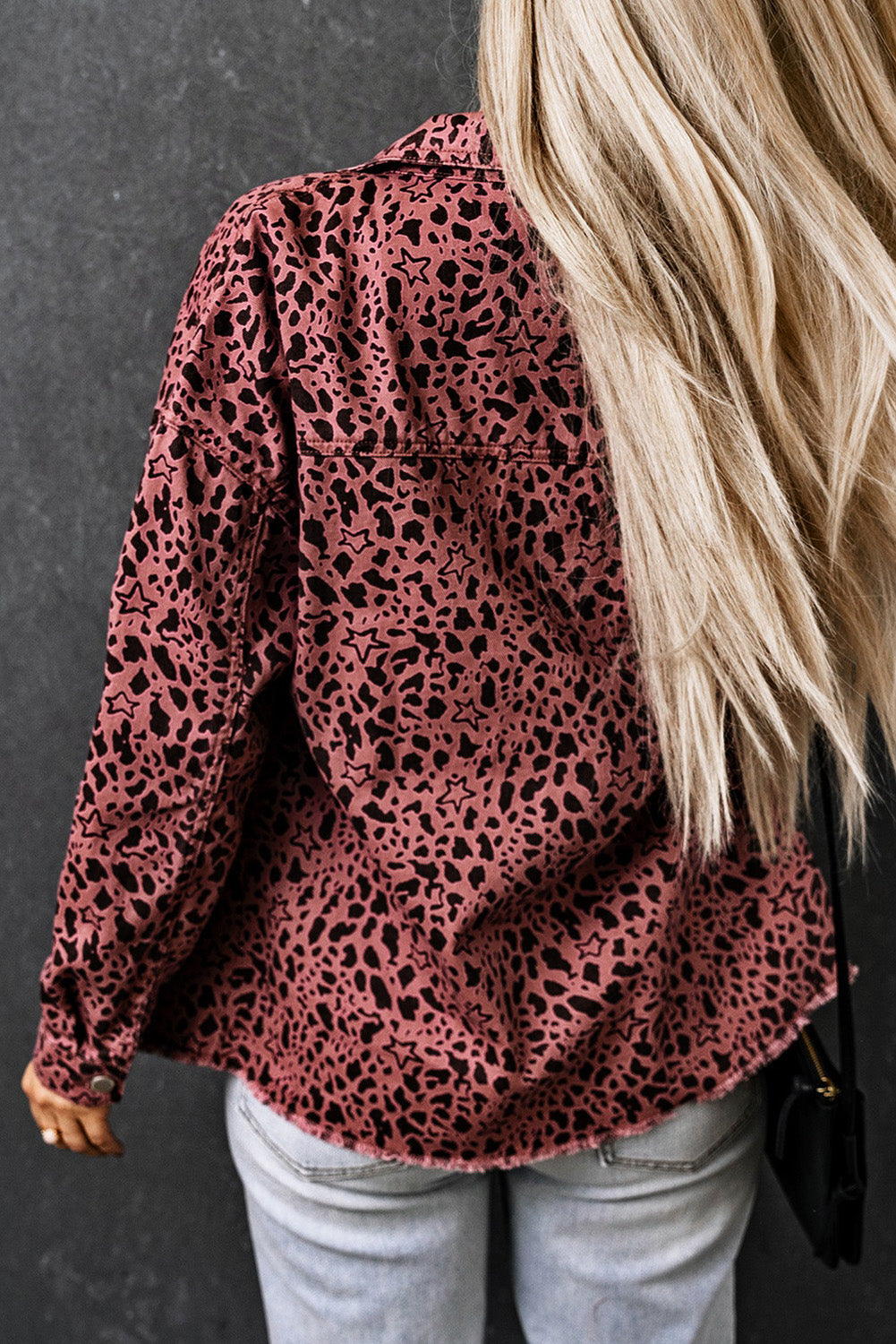 Tamara® | Elegante chaqueta camisera vaquera Rosa con estampado de leopardo