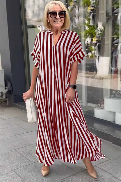 Selena Vestido Boho de Mujer de Manga Corta con Cárdigan de Rayas Dividido