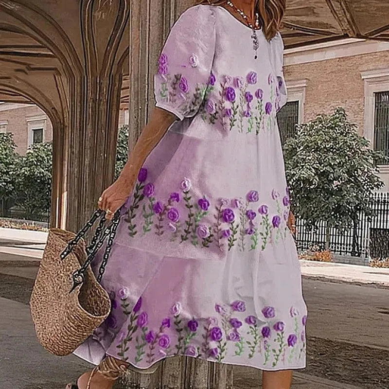 Berta - Vestido suelto de mujer con estampado floral retro botánico