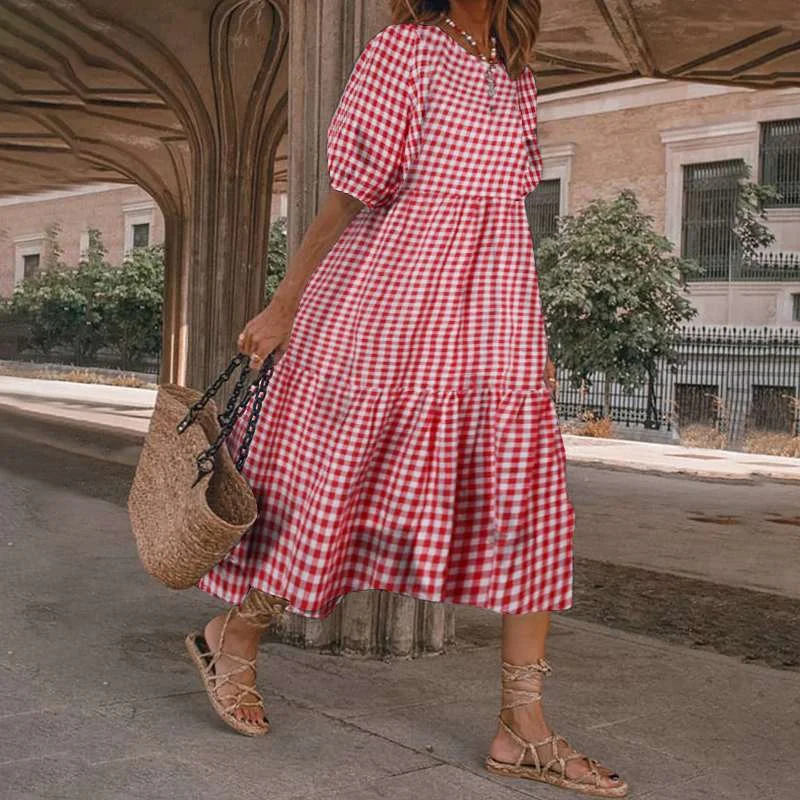 Helena - Vestido de playa holgado con estampado de cuadros