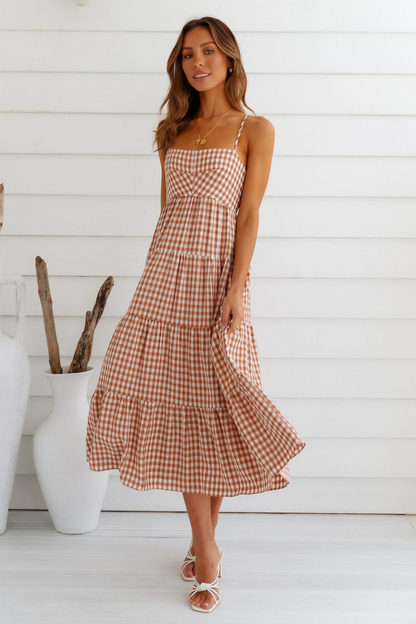 Vestido maxi de sueños de gingham