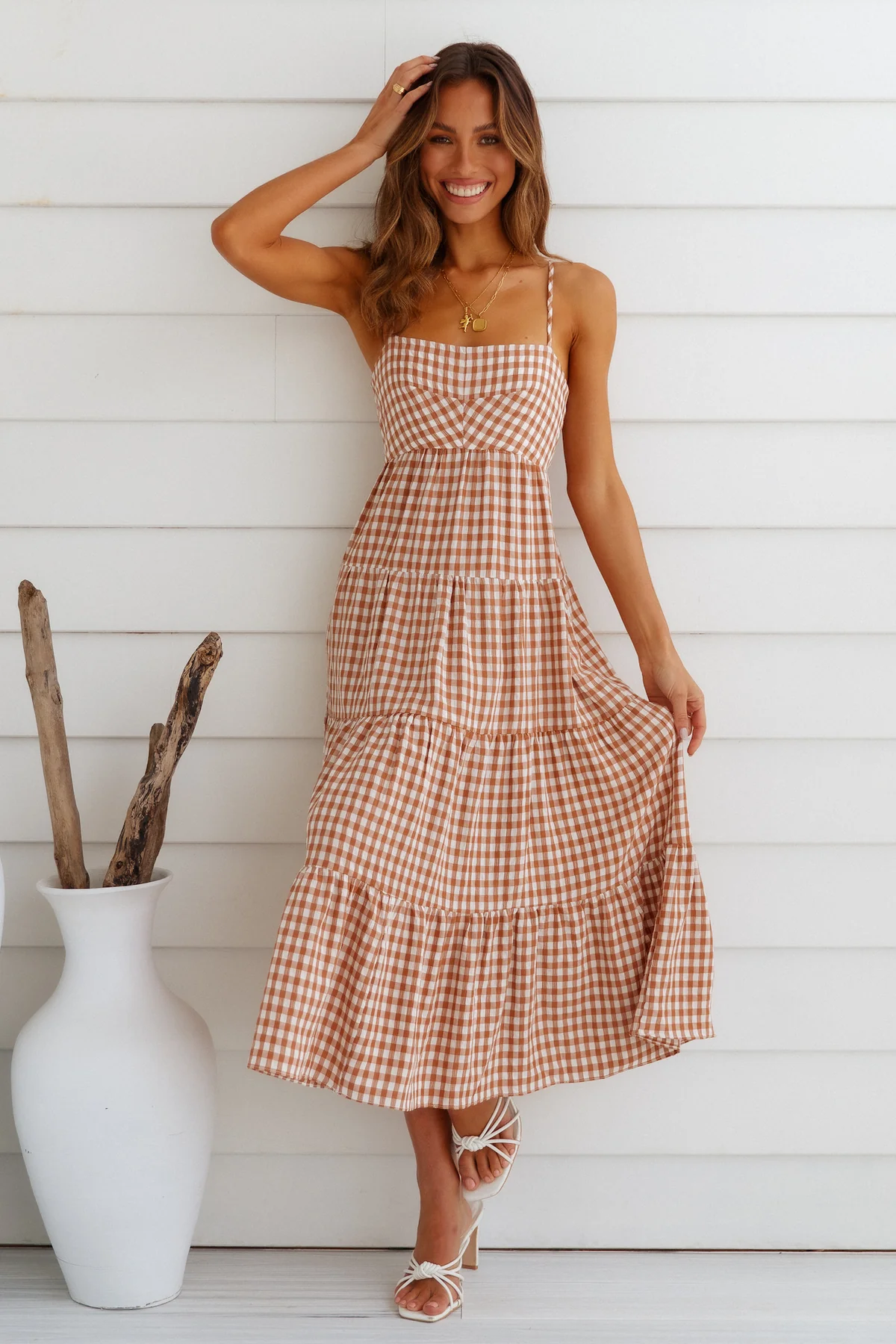 Vestido maxi de sueños de gingham