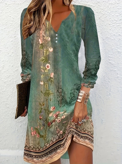 Yvonne® | Vestido elegante con estampado floral bohemio.