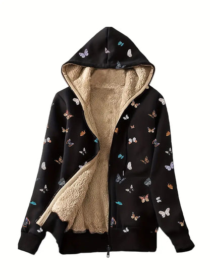 Yasmina® | Sudadera con cremallera y forro de pelo sintético con estampado de alas de mariposa