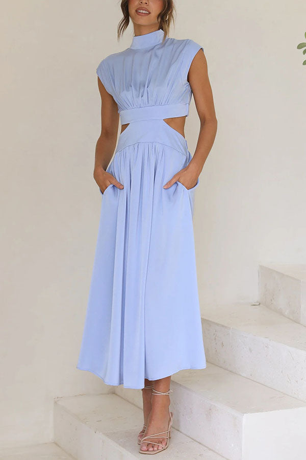 Jennifer - Vestido midi de vacaciones con bolsillos y cintura recortada de Light of My Life