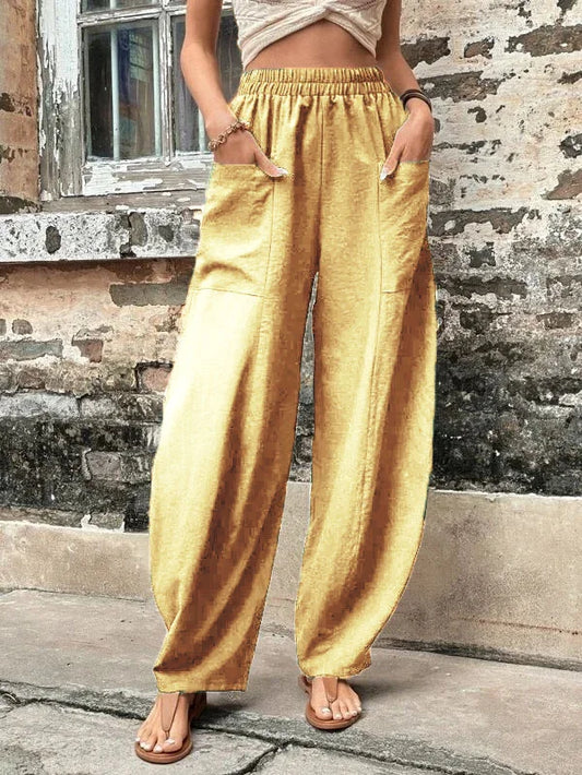 Malena - Pantalones sueltos de color liso con bolsillos elásticos de talla grande