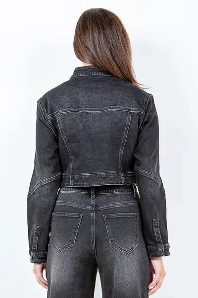 Zara® | Chaqueta vaquera corta de Talla completo con cierre de Cremallera extragrande