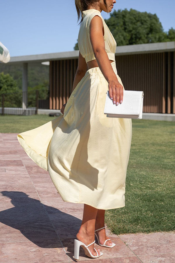 Jennifer - Vestido midi de vacaciones con bolsillos y cintura recortada de Light of My Life