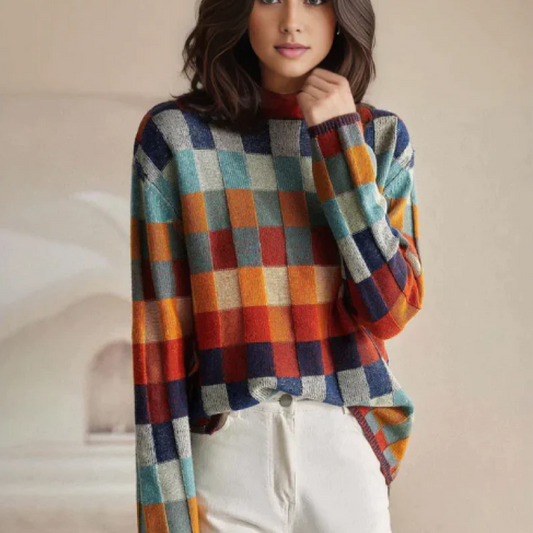 Zelda® | Jersey oversize de cuello alto con patchwork de alta costura