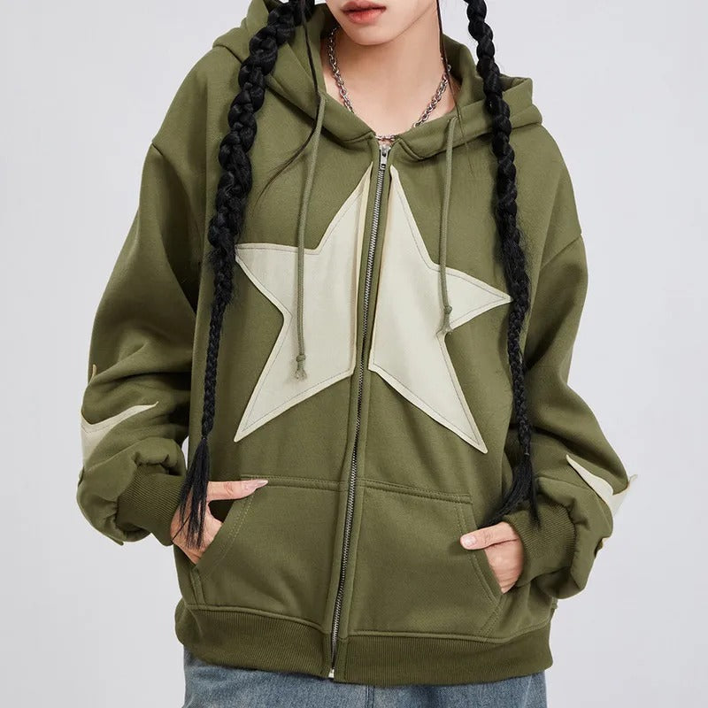 Sabina® | Sudadera con capucha y Cremallera con estampado de estrellas para mujer