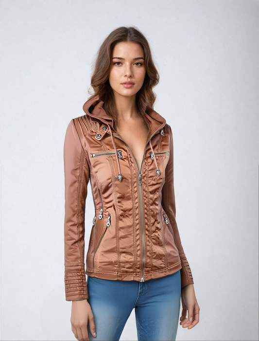 Tatiana® | Chaqueta de cuero con capucha