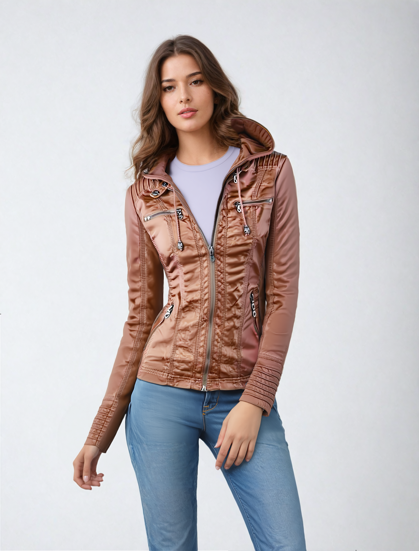 Tatiana® | Chaqueta de cuero con capucha