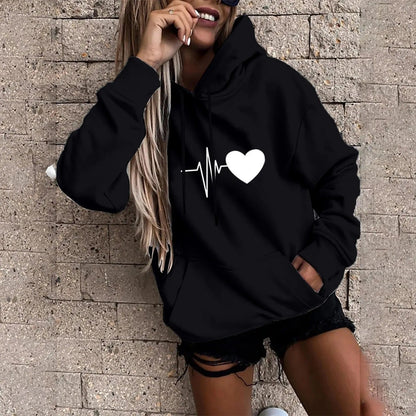 Tatjana® | Sudadera con capucha con estampado de corazones y latidos para mujer