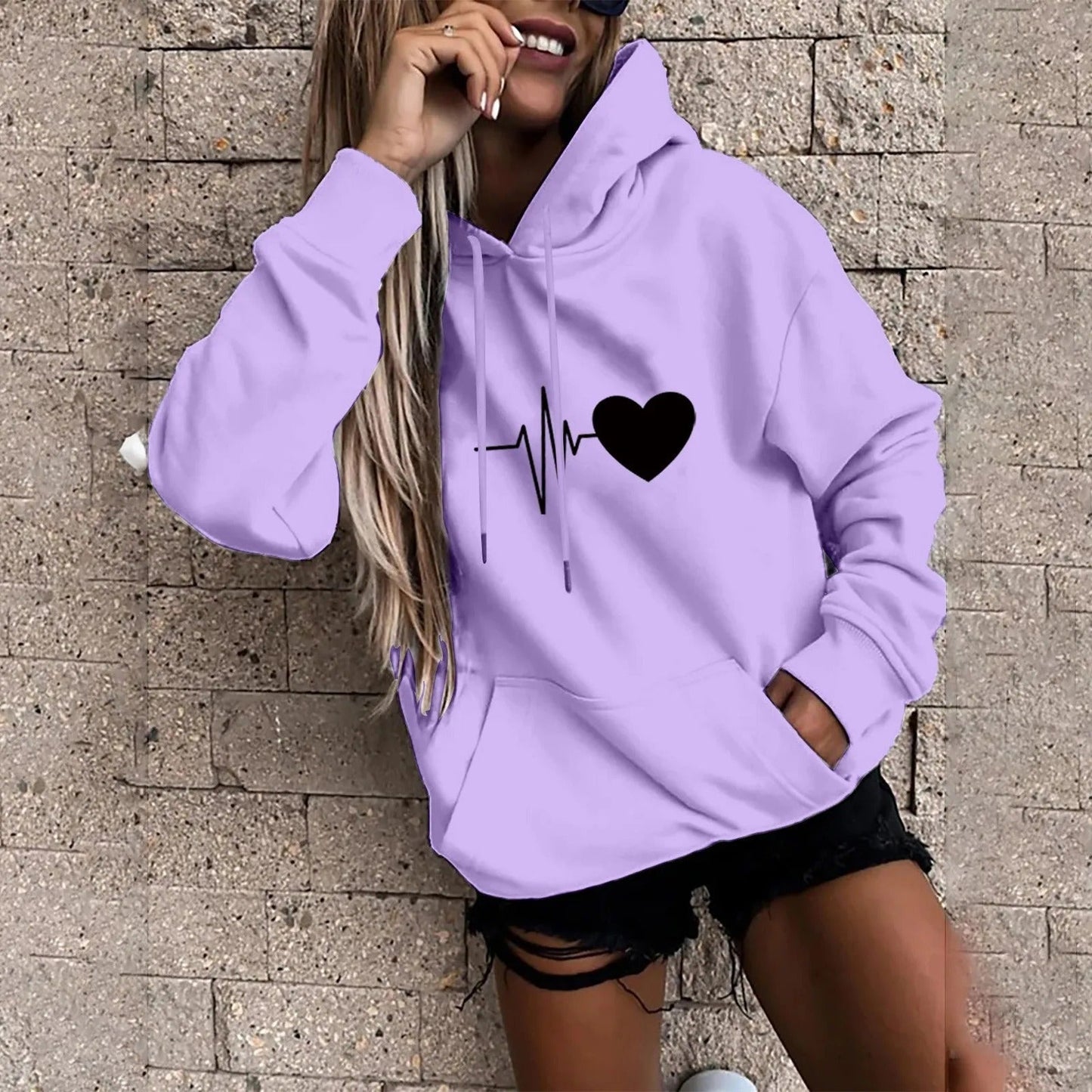 Tatjana® | Sudadera con capucha con estampado de corazones y latidos para mujer