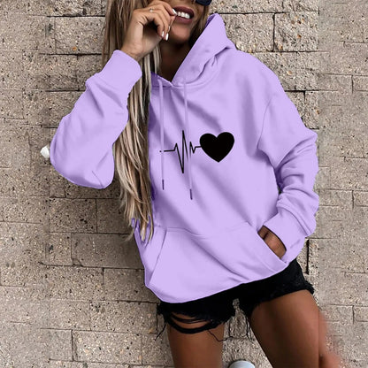 Tatjana® | Sudadera con capucha con estampado de corazones y latidos para mujer