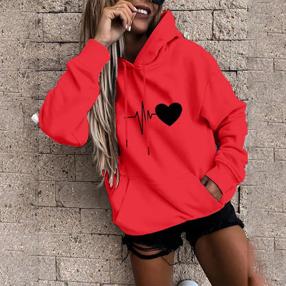 Tatjana® | Sudadera con capucha con estampado de corazones y latidos para mujer