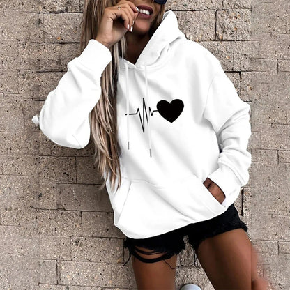 Tatjana® | Sudadera con capucha con estampado de corazones y latidos para mujer