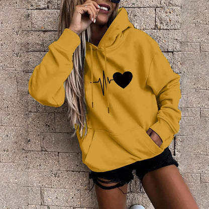 Tatjana® | Sudadera con capucha con estampado de corazones y latidos para mujer