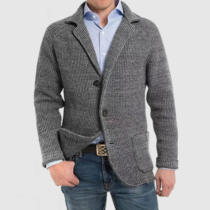 Carlo - Chaqueta de punto de manga larga con bolsillo de solapa elegante para hombre