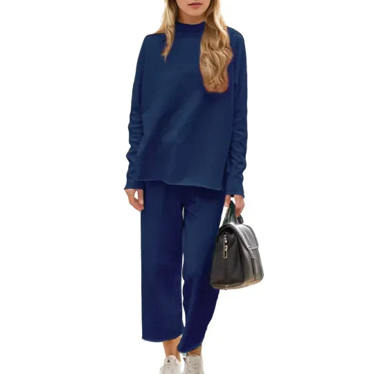 Aina - Mujer de manga larga Capelet Pullover Top Pantalones de pierna ancha Lounge Travel Sets