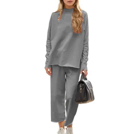 Aina - Mujer de manga larga Capelet Pullover Top Pantalones de pierna ancha Lounge Travel Sets