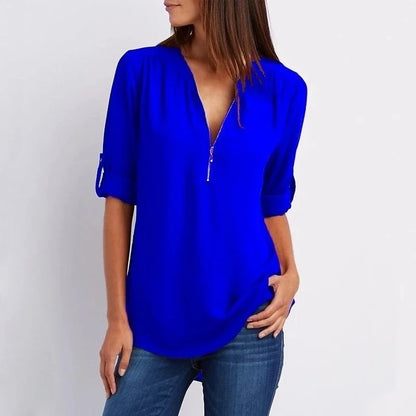 Marta - Blusa de manga 3/4 con cremallera y tallas grandes